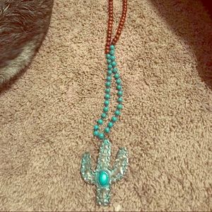 Beaded turquoise cactus necklace